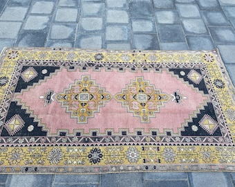 Tapete Oushak de 1,2 x 2,2 metros, Tapete turco vintage, Tapete de área, Tapete rosa, Tapete feito à mão, Tapete boho, Tapete oriental, Decoração boho, Tapete da Anatólia