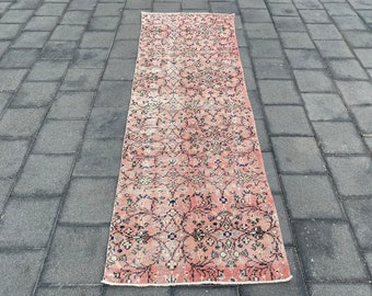 2.9 x 8.5 ft, Pink rug runner, Turkish rug, Floral rug, Boho rug, Handmade rug, Bohemian rug, Wool rug, Oushak rug, Kitchen rug, Natural rug