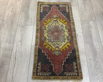 1.5 x 3.1 ft, Turkish rug, Boho rug, Oushak rug, Small rug, Vintage rug, Doormat rug, Kitchen rug, Bohemian rug, Oriental rug, Handmade rug