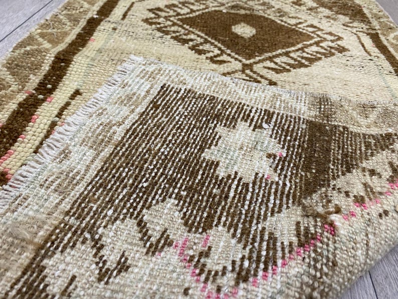 Brown wool rug, Organic rug, Doormat rug, Kitchen rug, Faded rug, Turkish rug, Vintage rug, Bohemian rug, Handmade rug, Bath rug, 1.7x3.2 ft image 10