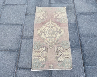 1,2 x 2,4 piedi, tappeto viola, tappeto sbiadito, tappeto turco, tappeto piccolo, tappeto zerbino, tappeto Boho, tappeto Oushak, tappeto vintage, tappeto Boho, tappeto di lana fatto a mano