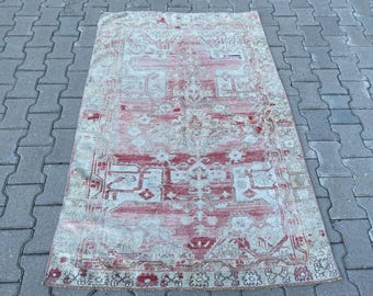 3.6x5.6 ft, Pink area rug, Faded rug, Turkish rug, Vintage rug, Muted rug, Oushak wool rug, Bohemian rug, Antique rug, Soft rug, Boho decor