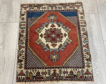 2.0x.2.3 ft, Handmade rug, Small rug, Square rug, Turkish rug, Bohemian rug, Vintage rug, Boho rug, Doormat rug, Antique rug, Oriental rug