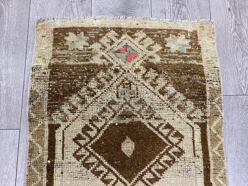 Brown wool rug, Organic rug, Doormat rug, Kitchen rug, Faded rug, Turkish rug, Vintage rug, Bohemian rug, Handmade rug, Bath rug, 1.7x3.2 ft image 7