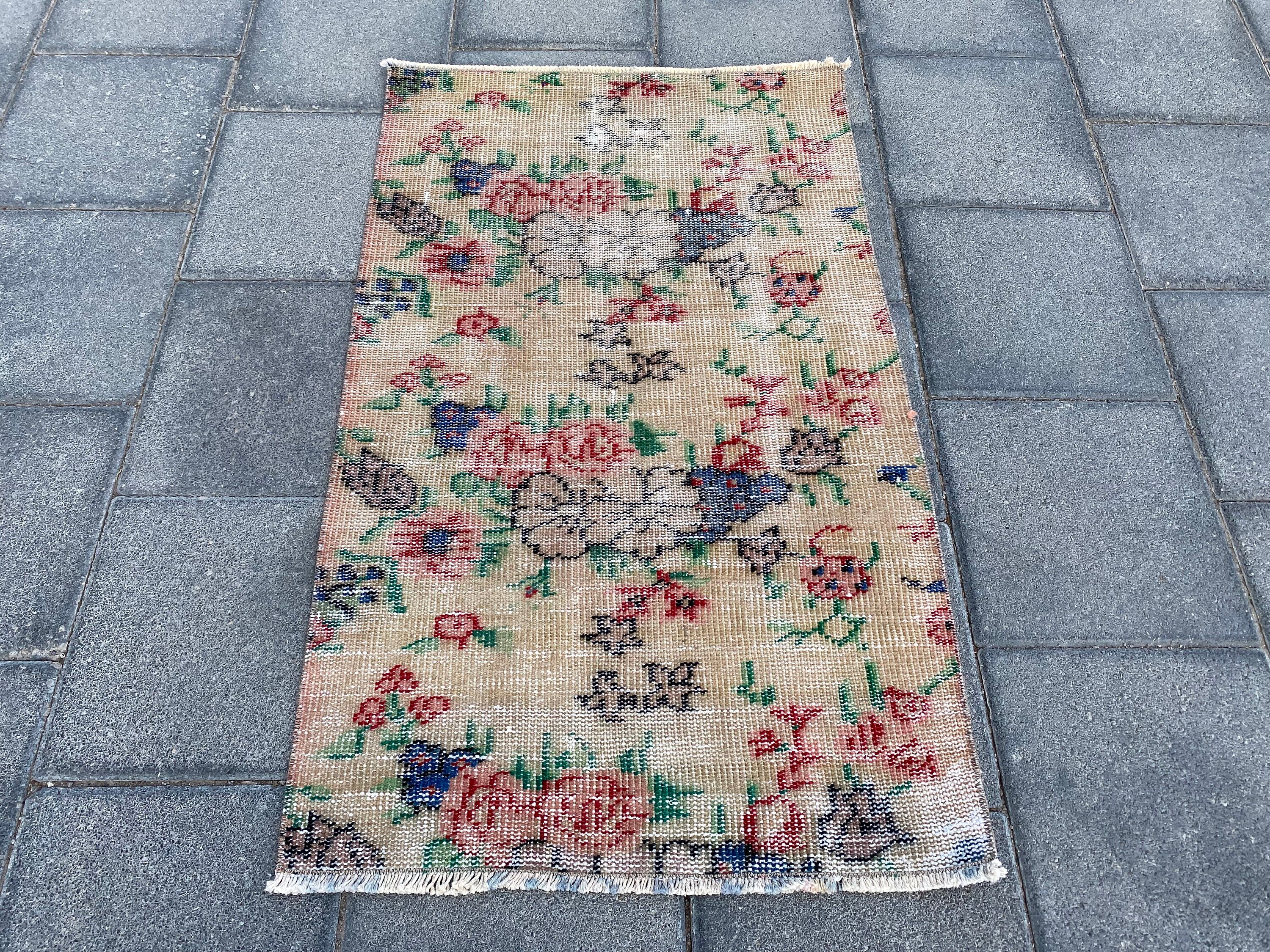 60 x 100 cm, Vintage Teppich, Boho Teppich, Wollteppich, Dekorteppich, Handgewebter Teppich, Antiker Teppich, Naturteppich, Bio-Teppich, Türkischer Teppich