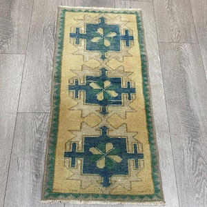 1.3 x 2.6 ft, Small vintage rug, Turkish rug, Doormat rug, Bath rug, Brown rug, Oushak wool rug, Boho rug, Bohemian rug, Bath rug, Decor rug