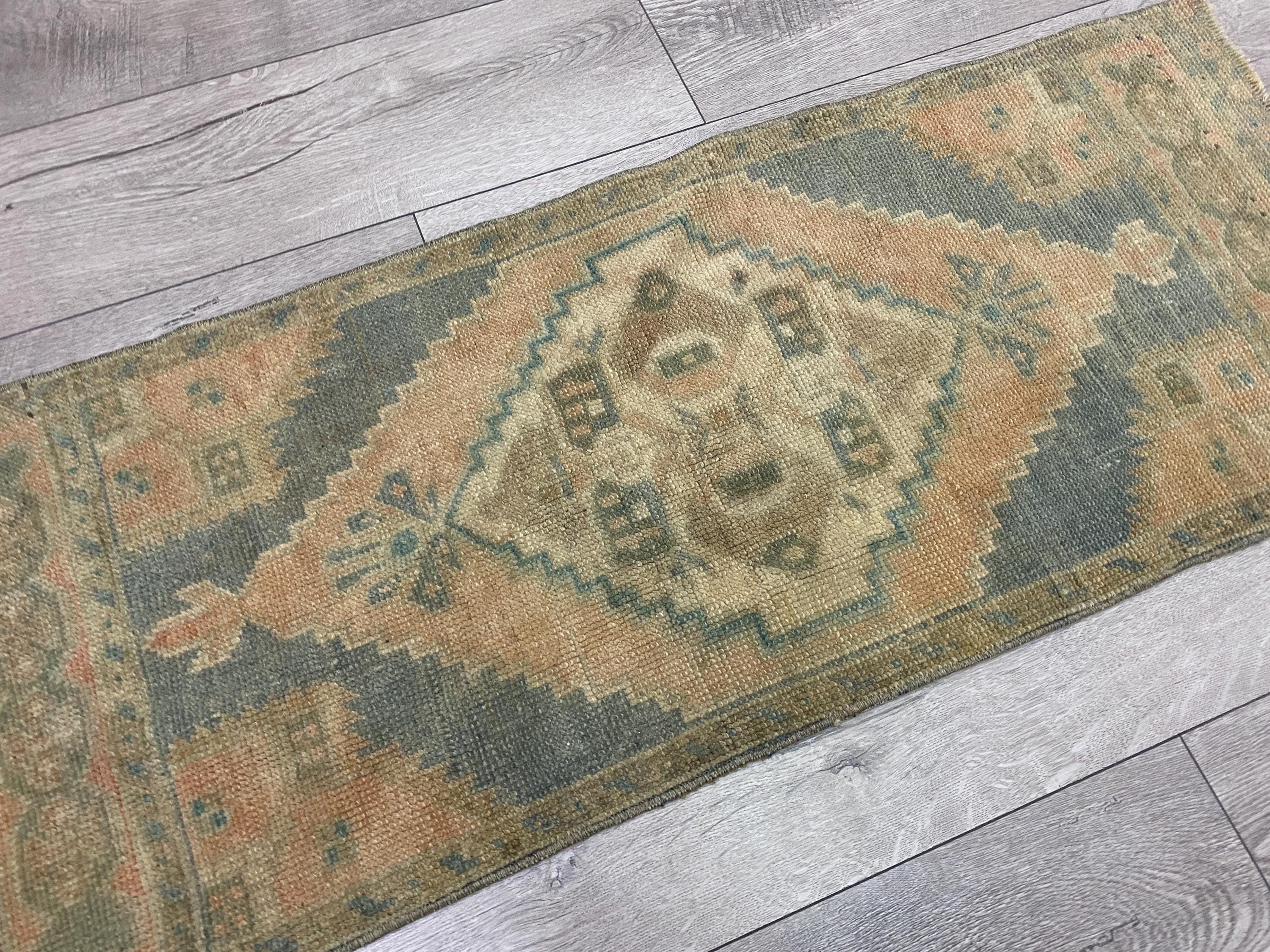 1.5 X 3.7 Ft, Turkish Mini Rug, Vintage Small Rug, Oushak Rug