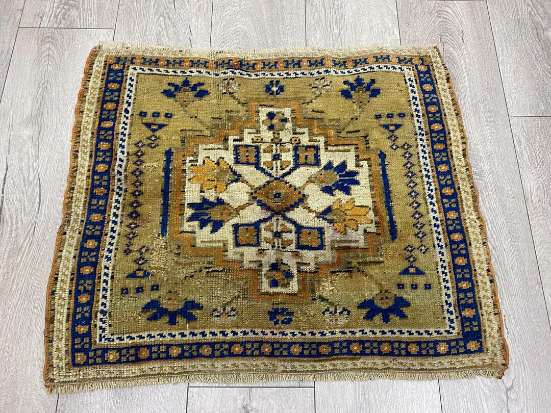 2x2 Square Rug, 2x2 Yellow Rug, 2x2 Turkish Rug, 2x2 Small Rug, 2x2 ...