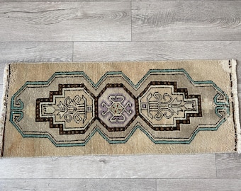 1.3x3.1 ft, Pastel rug, Oriental rug, Vintage rug, Handmade rug, Turkish rug, Bohemian rug, Doormat, Bath rug, Antique rug, Organic wool rug