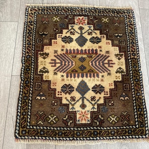 1.7x1.9 ft, Vintage rug, Square rug, Small rug, Orange wool rug, Turkish rug, Oriental rug, Ethnic rug, Doormat, Kitchen rug, Boho decor rug