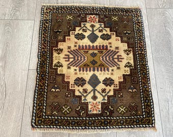 1.7x1.9 ft, Vintage rug, Square rug, Small rug, Orange wool rug, Turkish rug, Oriental rug, Ethnic rug, Doormat, Kitchen rug, Boho decor rug