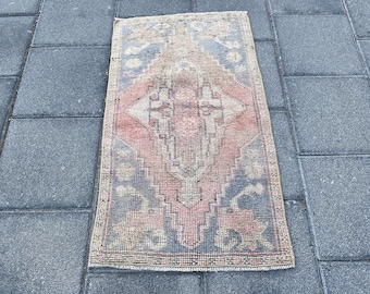 1,7 x 3,0 pies, alfombra rosa y azul, alfombra turca, alfombra boho, alfombra vintage, alfombra hecha a mano, alfombra boho, alfombra oriental, alfombra pequeña de lana, alfombra de Anatolia