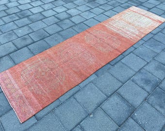 2.8x10.6 ft, Runner rug, Pink rug, Turkish rug, Oriental rug, Vintage rug, Hallway rug, Oriental rug, Bohemian rug, Handmade rug, Boho decor