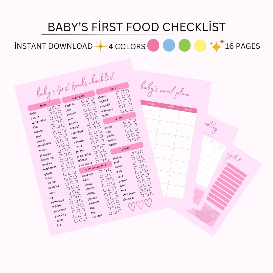 Baby's First Food Checklist Baby Food Tracker Printable - Etsy
