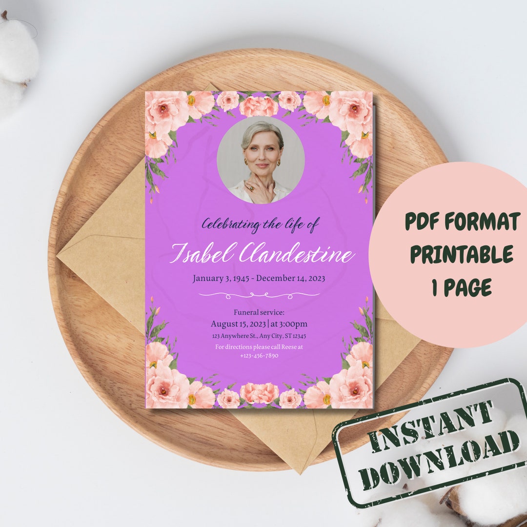 Celebration of Life Template Funeral Card Funeral Invitation Etsy