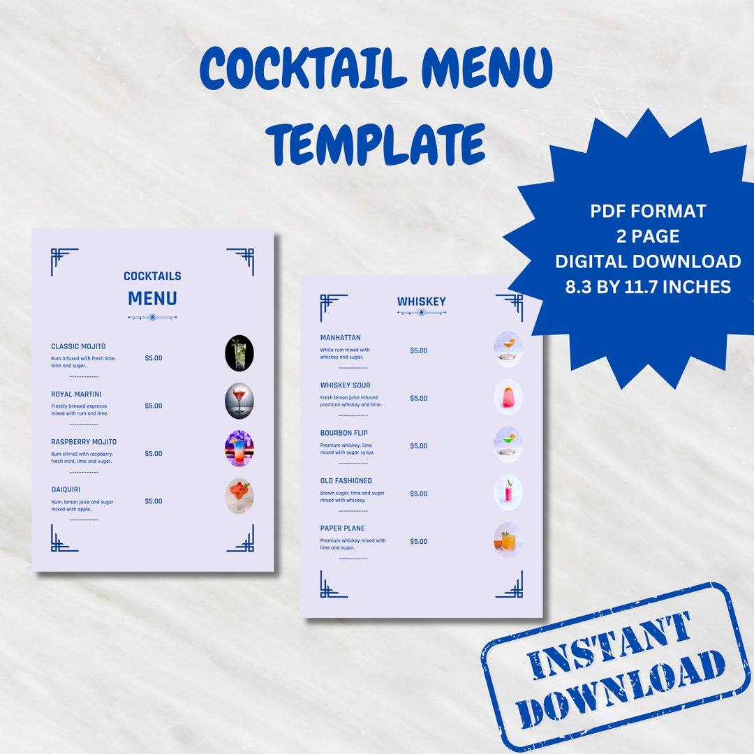 cocktail-menu-template-editable-menu-editable-template-on-etsy