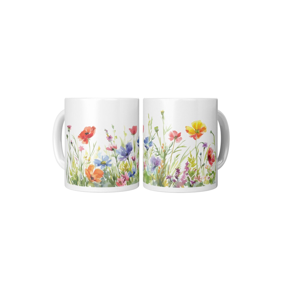 Wildflower Ceramic Mug, Floral Wrap-around Design (11oz or 15oz) - Etsy