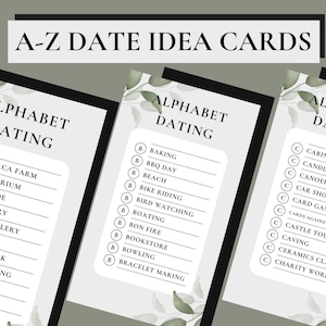 Tarjetas imprimibles con ideas para citas con el alfabeto de la A a la Z / Ideas para citas con el alfabeto como regalo para parejas / Tarjetas imprimibles con inspiración para citas nocturnas de la A a la Z / Ideas para citas de la A a la Z