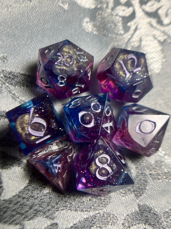 Sharp-Edge Dice, D&D Dice, Resin Dice, Handmade Dice, DnD Dice, Polyhedral Dice, Dungeons and Dragons, RPG dice