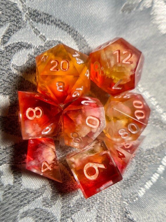 Sharp-Edge Dice, D&D Dice, Resin Dice, Handmade Dice, DnD Dice, Polyhedral Dice, Dungeons and Dragons, RPG dice