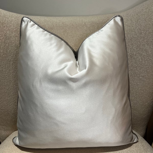 Scatter cushion cover cream and silver silk with piping invisible zip 50x50cm