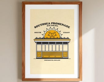 Southsea Promenade Print - Retro Art - Portsmouth Print - Retro Wall Art - Southsea Print - Portsmouth Wall Art