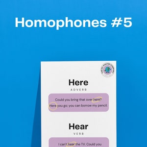 Homophones #5 Poster | ESL | EFL | ESFOL | A2, A3, A4 Sizes Included | Classroom | Visual Aids | Printable