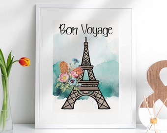10 X 14 Eiffel Tower Printable Poster,  Von Boyage Decor Art, Paris Travel Poster, Girls Room Paris Art Decor, Eiffel Tower Printable Art