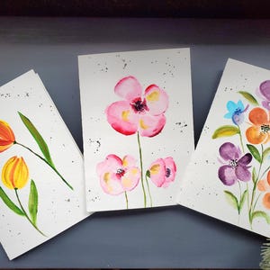 Handgeschilderde bloemnotitiekaarten, handgeschilderde aquarel kaartenset, aquarel wenskaarten, handgeschilderde bloem notitiekaarten, botanische kaarten