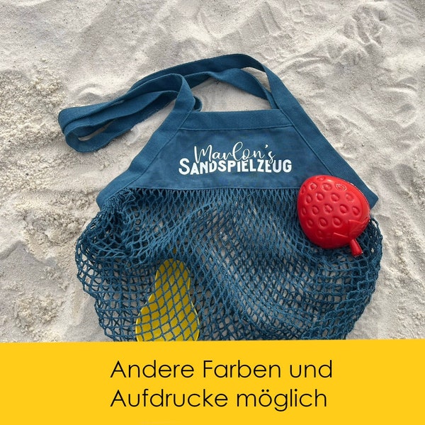 personalisierte Sandtasche - Tasche für Sandspielzeuge - Strandspielzeug - Netztasche - Mesh Tasche