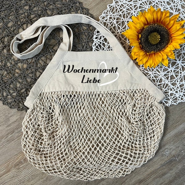 personalisierter Marktbeutel- Tasche für Wochenmarkt - Netztasche - Gemüse Obst - Oma's Marktbeutel