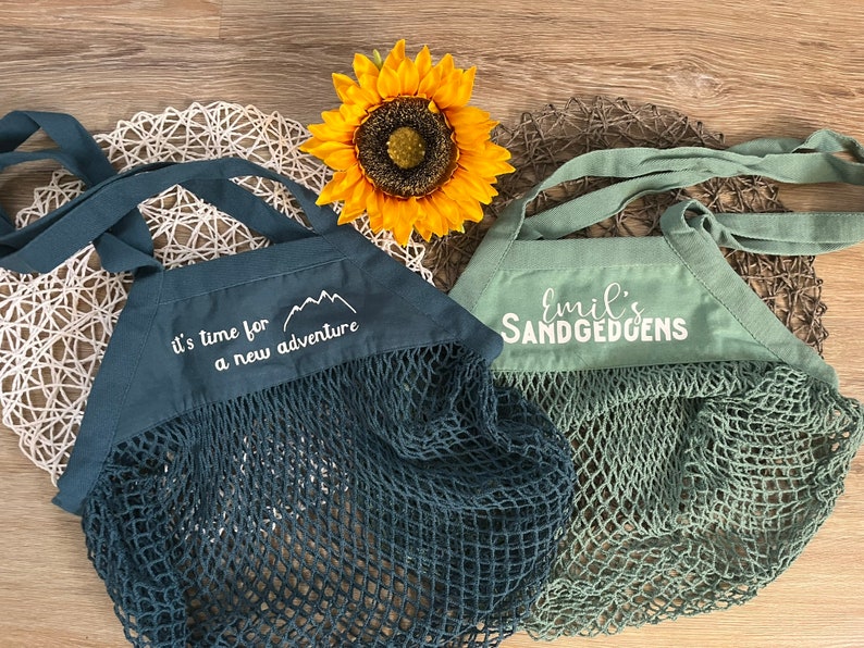 personalisierte Sandtasche Tasche für Sandspielzeuge Strandspielzeug Netztasche Mesh Tasche Bild 3
