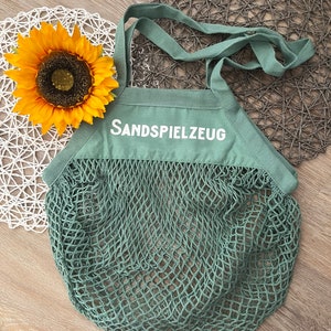 personalisierte Sandtasche Tasche für Sandspielzeuge Strandspielzeug Netztasche Mesh Tasche 7 - Mint