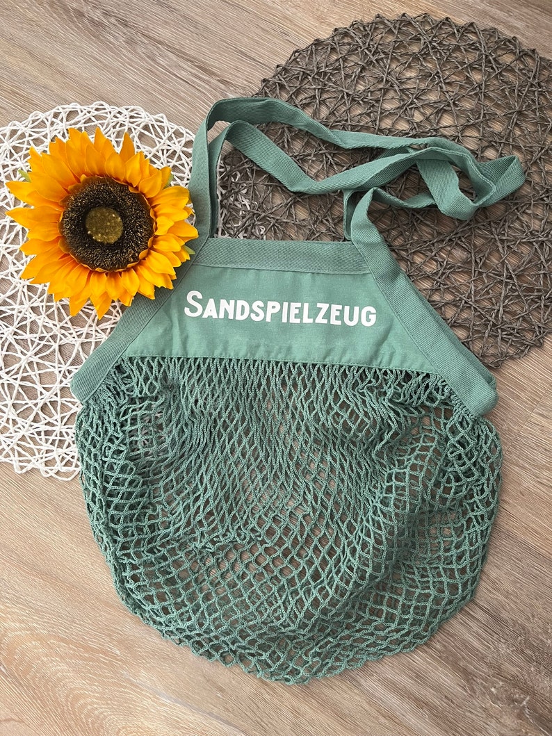 personalisierte Sandtasche Tasche für Sandspielzeuge Strandspielzeug Netztasche Mesh Tasche 7 - Mint