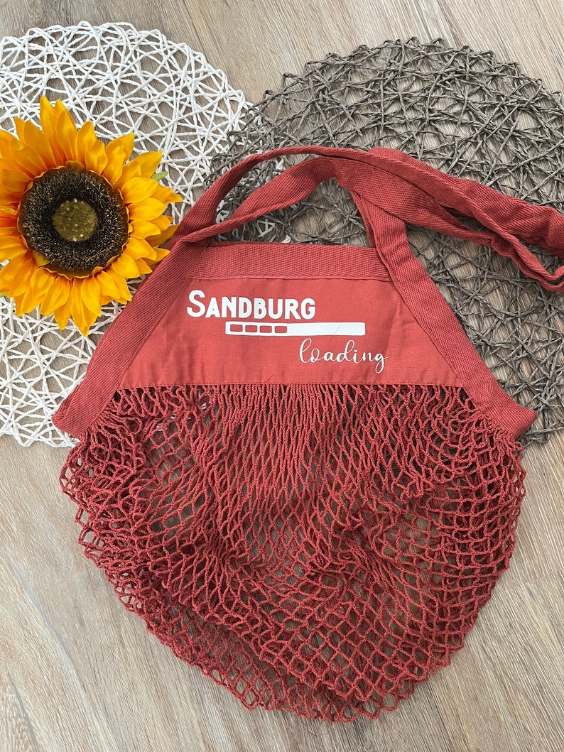 personalisierte Sandtasche Tasche für Sandspielzeuge Strandspielzeug Netztasche Mesh Tasche 2 - Rostrot