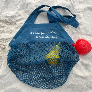 personalisierte Sandtasche Tasche für Sandspielzeuge Strandspielzeug Netztasche Mesh Tasche 1 - Petrol