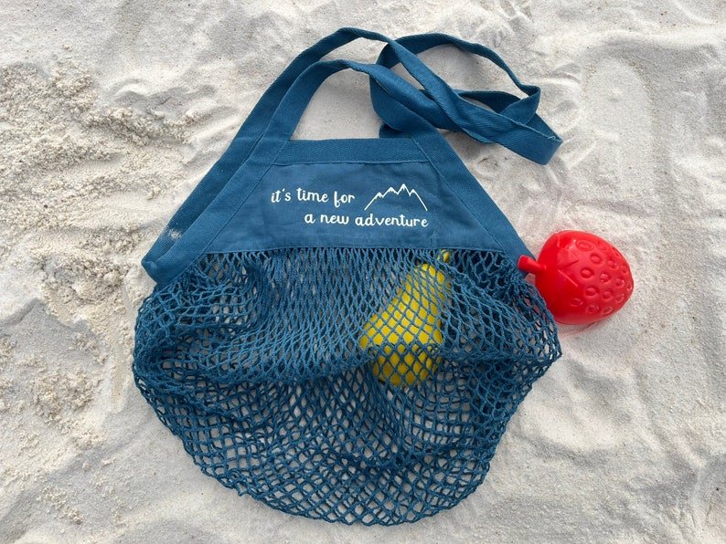 personalisierte Sandtasche Tasche für Sandspielzeuge Strandspielzeug Netztasche Mesh Tasche 1 - Petrol