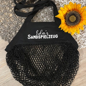 personalisierte Sandtasche Tasche für Sandspielzeuge Strandspielzeug Netztasche Mesh Tasche 9 - Schwarz