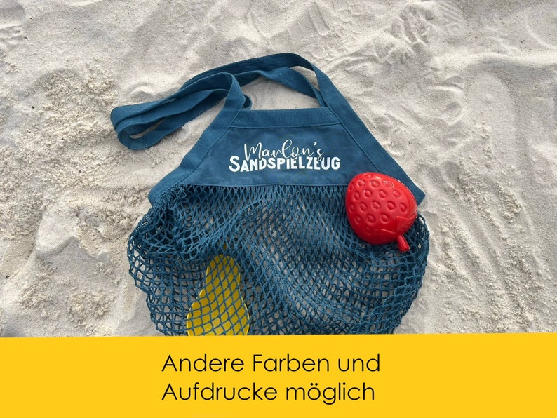personalisierte Sandtasche Tasche für Sandspielzeuge Strandspielzeug Netztasche Mesh Tasche Bild 1