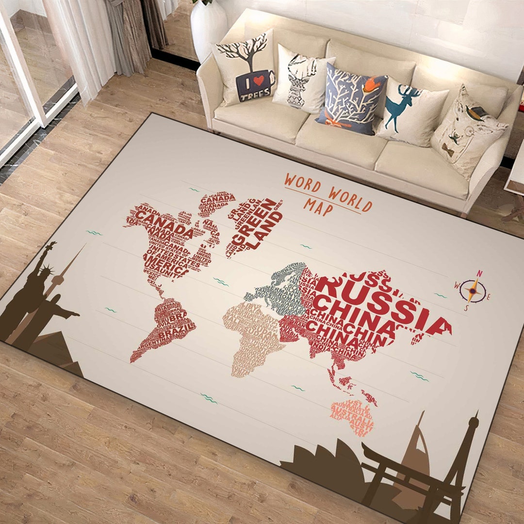 Map Rug Custom Rugs World Map Rug Office Rug Antique Map Etsy