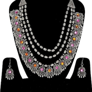 Indian necklace, long Necklace, Indian Jewelry, statement jewelry, Indian rani har, Oxidised jewelry, gift for her, long jewelry, moti har