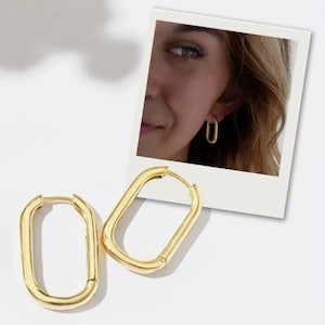 Hoop Statement Earrings,Gold Plated STAINLESS STEEL  hoops, Antitarnish Oval Gold Hoop Earring, U Shaped Earrings, Rectangular Earrings,gift