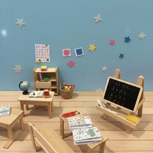 School desk with blackboard and accessories | Elf accessories | Miniatures for elf doors | Miniatures