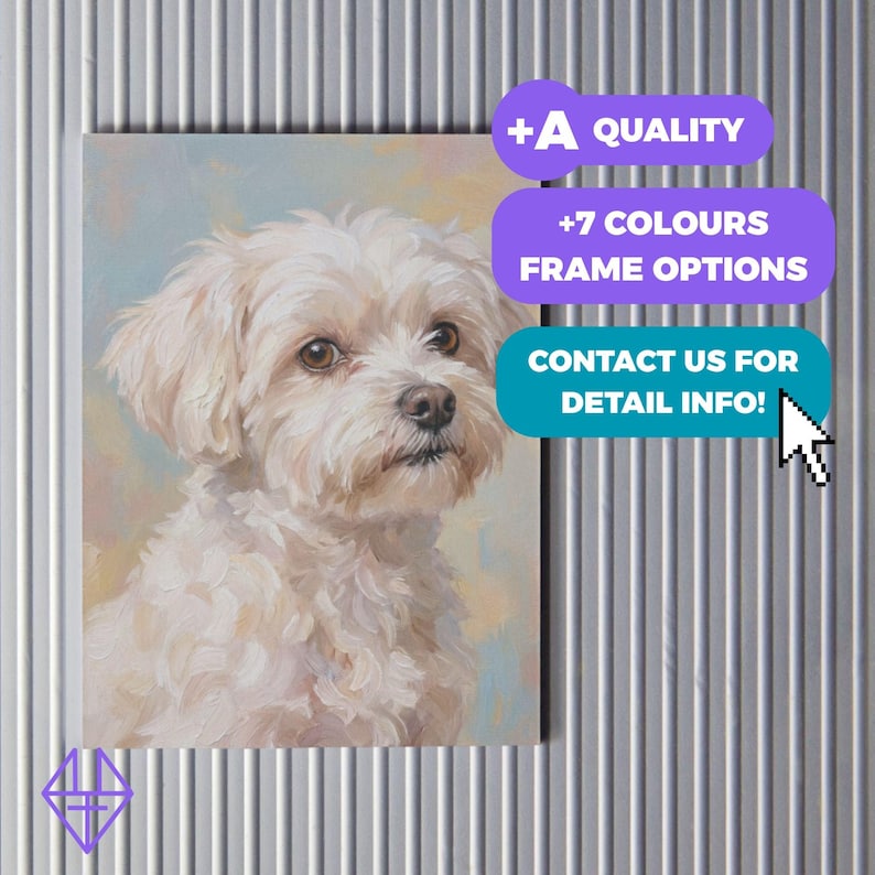 Maltese Dog Print Gift, Maltese Puppy Framed Canvas, Oil Painting on ...