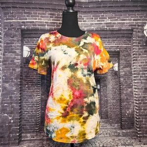 Abstract Autumn Ice Dye Crewneck Tee Shirt //Size L