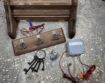 Shelf with Hidden Compartment & Coat Hooks - Escape Room Prop