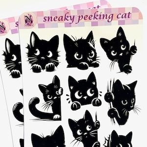 Adorable gato negro asomado/pegatina de gato negro