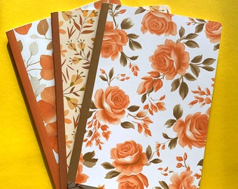 Handgemaakte oranje bloemen notitieboekenset: A5-formaat dagboek, notities maken