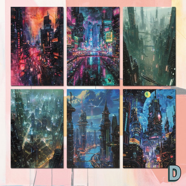 Cyberpunk Art Prints, Neon Landscape Art, Futuristic Cityscapes | Digital Wall Decor for Home