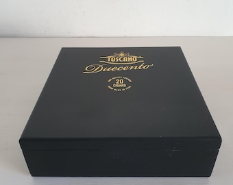 Toscano Duecento Wooden Cigar Box 576g – Empty Limited Edition 20 Cigars Case Made in Italy – Black Gold Humidor Style Display